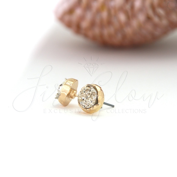 Gold Tone Stud Earrings In Gold Drusy / Druzy - Picture 6 of 6